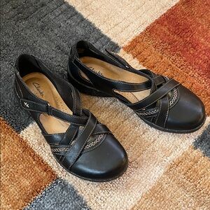 Clarks Collection Ultimate Comfort Black Flats with Velcro Closure